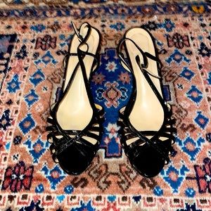 Strappy LK Bennett wedge heel, size 41, black patent leather